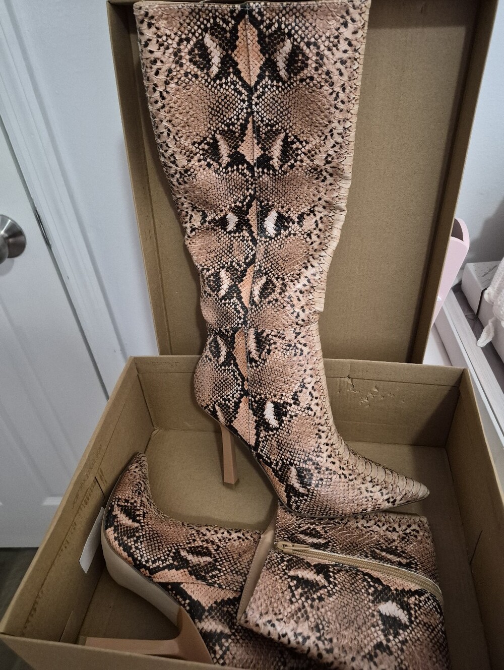 Women’s Steve Madden Snake-Print Knee-High Stiletto Boots